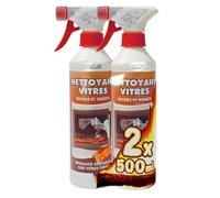 Nettoyant vitres de foyer et insert - Lot de 2 x 500 ml - Fabrication française - Puissant contre la suie et les traces