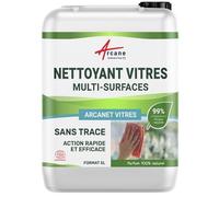 Nettoyant Vitres Écologique Sans Traces - 99% d'Origine Naturelle Certifié Ecocert - Nettoyant Vitres et Miroirs Dégraissant Rapide - ARCANET - 5 L - ARCANE INDUSTRIES