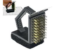 Nettoyeur de barbecue pour l'extérieur - Grattoir pratique avec poils en cuivre et angle droit pour grille de barbecue, camping, pique-nique