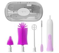 Nettoyeur de brosse à bouteille électrique, ensemble de brosses à bouteille en silicone étanche avec brosse à tétine, paille et disperseur d'agitation, brosse de nettoyage polyvalente, avec une boîte