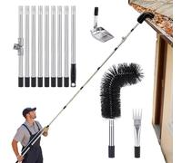 Nettoyeur De Gouttières, Outil De Nettoyage De Gouttières Télescopique De 4 M, Télescopique En Aluminium à 9 Sections, Tête Pivotante à 180 °, Avec Râteau à Gouttières, Pelle De Nettoyage, Pour