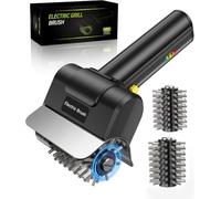 Nettoyeur de Gril électrique sans Fil, Brosse de Gril Rechargeable avec tête remplaçable et Protection Anti-éclaboussures rotative, Outil de Gril étanche, for grilles et plaques(Double Brush Set)