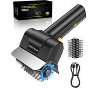 Nettoyeur de Gril électrique sans Fil, Brosse de Gril Rechargeable avec tête remplaçable et Protection Anti-éclaboussures rotative, Outil de Gril étanche, for grilles et plaques(Single Brush Set)