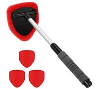 Nettoyeur de pare-brise de voiture, kit de nettoyage rotatif extensible pour vitres de voiture, poignée télescopique avec coussinets en microfibre réutilisables (rouge, taille unique)