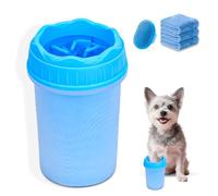 Nettoyeur de pattes pour chiens, doux et confortable, en silicone, portable, avec 3 serviettes pour chats et chiens, Paw Washer (code S, bleu)