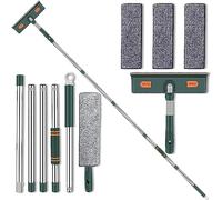 Nettoyeur de Raclette Vitre 2 en 1, Nettoyeur de Fenêtre avec Manche Télescopique de 210 cm, Lave Vitre Kit, pour Nettoyer Les Fenêtres Hautes Les Murs Sol et Plafonds