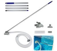 Nettoyeur de sol de piscine de 3,1 m avec tige télescopique et brosse, sortie d'eau de circulation, kit de nettoyage complet, réglable de 0 à 60 °C, pour algues fines, sable fin, poussière (A)