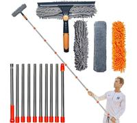 Nettoyeur de vitres 2 en 1 avec raclette et plumeau, portée de Plus de 6 m - Outil Rotatif avec Perche télescopique de 0,9 à 4,2 m, pour fenêtres et vitres de Voiture, 3 tampons Inclus