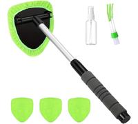 Nettoyeur de vitres de voiture, nettoyeur de pare-brise de voiture, avec 3 tampons en microfibre et vaporisateurs, kit de nettoyage pour vitres de voiture, pivotant à 180 °, avec poignée extensible