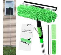 Nettoyeur de vitres extensible de 4 m, équipement de nettoyage de fenêtres 2 en 1, outil de nettoyage de fenêtres long télescopique pour fenêtres hautes, utilisation à la maison et au bureau, avec 2