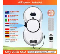 Nettoyeur de vitres robotisé PuRuiKai, robot nettoyeur de vitres 5600Pa, télécommande, 3 modes de nettoyage, surveillance intelligente des bords BLANC