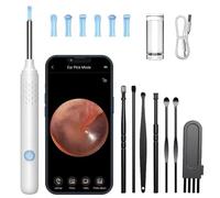Nettoyeur d'oreille avec caméra, ensemble de bâtons d'oreille HD, Otoscope, chargement USB C, Endoscope, outil d'élimination de la cire, cure-oreille, ensemble de nettoyage d'oreille (Blanc)