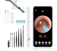 Nettoyeur d'oreille Morelax 1080P WiFi, Otoscope étanche IP67 avec caméra 360°, Endoscope auriculaire avec 6 LED pour iPhone, Android, iPad, adultes, enfants et animaux domestiques,Plume blanche