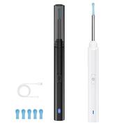 Nettoyeur d'oreille visuel HD avec 6 lumières LED et étanchéité IP67, conception légère de 16 g, batterie de 230 mAh pour une utilisation de 70 minutes, chargement de type C avec embouts en sil white