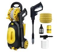 Nettoyeur haute pression 1500 W, 360 l/h, nettoyeur haute pression électrique, nettoyeur haute pression 80 bar, nettoyeur à jet élevé avec moteur à induction, arrêt automatique, jauge (jaune)
