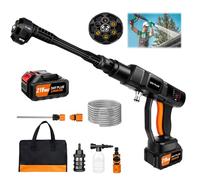 Nettoyeur Haute Pression 21V sans Fil avec Buse 6 en 1, Tuyau 5m, 45 Bar/652 PSI, Pot à Mousse, Batterie 3.0Ah, Idéal pour Le Lavage de Voiture, Nettoyage de Terrasse