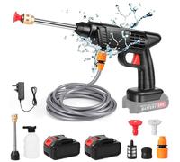 Nettoyeur Haute Pression, 24V Nettoyeur Haute Pression à Batterie, Nettoyeur Haute Pression Sans Fil avec Batterie et Chargeur, Pistolet Haute Pression pour Lavage et Arrosage de Voiture (2 Batteries)