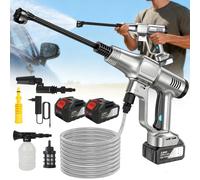 Nettoyeur haute pression 6-en-1 200 bars, pistolet de lavage de voiture sans balais à 3 vitesses, machine de nettoyage, pistolet de pulvérisation de jardin avec tuyau de 5 m, batterie 18 V Silver - 2