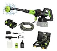 Nettoyeur Haute Pression à Batterie, 120 Bar Nettoyeur Haute Pression sans Fil, avec Batterie et Chargeur, Pulvérisateur de Mousse, 6-en-1 Multi-Usage Buse, pour Le Nettoyage et Arrosage (2 Batterie)