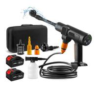 Nettoyeur Haute Pression à Batterie, Max 200Bar avec 15000mah Batteries, Pulvérisateur de Mousse, 6-en-1 Multi-Usage Buse et 180° Buse Pivotante pour Le Nettoyage et Arrosage