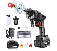 Nettoyeur Haute Pression à Batterie, Max 70 Bar avec 1 x 1500mah Batteries, Pulvérisateur de Mousse, 6-en-1 Multi-Usage Buse