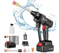 Nettoyeur Haute Pression à Batterie, Pistolet Haute Pression sans Fil, 30BAR Nettoyeurs Haute-Pression, avec 5M Tuyau et Pulvérisateur de Mousse, pour Le Nettoyage et Arrosage