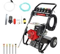 Nettoyeur haute pression à essence professionnel 4,9 kW / 7,5 CV avec moteur à essence et pistolet haute pression 190 bar - 2200 psi - Tuyau d'encre de 10 m et 5 buses - Bâton UE