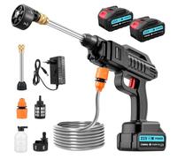 Nettoyeur haute pression avec batterie, 21 V 62 bars, mobile, nettoyeur haute pression sans fil, avec 2 batteries, buse multifonction, 6 en 1, tuyau de 5 m, chaudière filtrante, nettoyeur haute