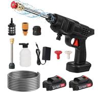 NetToyeur Haute Pression Batterie Sans Fil 2x Batteries Tuyau 5m Pistolet Lavage Arrosage Voiture Noir