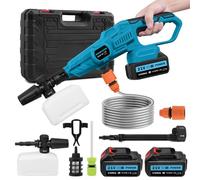 Nettoyeur Haute Pression Buse, 120Bar 21V Nettoyeur Haute Pression sans Fil, Pistolet à Eau pour Lavage De Voiture avec 2 Batteries, Pot en Mousse, Adapté pour Nettoyer Les Voitures, Sols