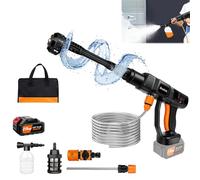 Nettoyeur haute pression compact avec batterie de 3000 mAh, 21 V, pression d'eau 1,6 MP, pistolet à eau 6 en 1, pour arrosage des fleurs, lavage de voiture, jardinage