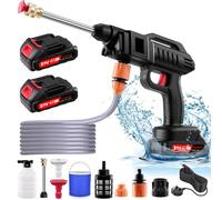 Nettoyeur Haute Pression Domestique sans Fil - 80 Bar, 2 Batteries, Tuyau Long et Buse Polyvalente - pour Entretien Voiture, Jardin, Maison