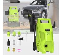 Nettoyeur haute pression, électrique, jet washer 1100 W, avec câble de 55 bar/5,5 m, outil de jardinage, aspirateur de fenêtre, avec buses jet 3 en 1, pour cour, moto, voiture, vert