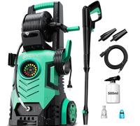 Nettoyeur Haute Pression réglable 100-200 Bar, 280-500 l/h, écran Tactile 8 Niveaux, Canon à Mousse et Buses réglables, Power Washer pour Voiture, clôtures et allées, Bleu
