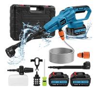 Nettoyeur Haute Pression sans Fil, 120 Bar, Pistolet à Eau Mobile Haute Pression avec 2 Batteries, buse Multifonction 6 en 1, buse rotative à 180°, 3 Niveaux de réglage, Tuyau de 5 m, chaudière