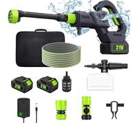 Nettoyeur haute pression sans fil 21 V, 3 niveaux, max. 200 bar, avec 2 batteries de 15000 mAh et chargeur, affichage numérique, buse multifonction 6 en 1, pour voiture, jardin, fenêtre, piscine (2
