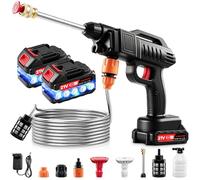 Nettoyeur Haute Pression sans Fil, 21 V, 60 Bar, Mobile, avec 2 Batteries, buse Multifonction 3 en 1, Tuyau de 5 m, pour Voiture, terrasse, fenêtre avec Seau