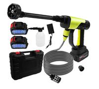 Nettoyeur haute pression sans fil 21 V avec 2 batteries de 3000 mAh, pistolet de nettoyeur haute pression portable, buse multifonction 6 en 1, tuyau de 5 m, pour voiture, terrasse, jardin, clôture
