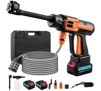 Nettoyeur haute pression sans fil, 21 V, mobile, avec batterie de 120 bar, mode 10 vitesses, avec 2 batteries, buse multifonctionnelle, 6 en 1, tuyau de 5 m, pour voitures, terrasses, nettoyage de