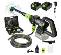 Nettoyeur Haute Pression sans Fil 21V, 200Bar Pistolet Haute Pression sur Batterie with Nozzle, Bus 6 en 1+Seau à Mousse, Tuyau 5m,High Pressure Gun for Washing and Watering (2 Batterie(1200W))