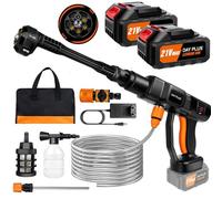 Nettoyeur Haute Pression sans Fil,21V 45 Bar/652 PSI Nettoyeur Haute Pression Portable avec 2PCS 3.0Ah Batterie, buse réglable 6 en 1, Tuyau de 5 m, Nettoyeur à Pression pour Voiture/Plancher/Jardin