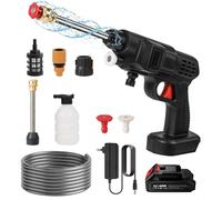 Nettoyeur Haute Pression sans Fil,21V Pistolet Haute Pression sur Batterie, avec DéBit éLevé De 10M,1200 Mah Pistolet à Eau, avec Conduite d'eau De 5M,Kit De Nettoyage De Jardin (1 Batterie)