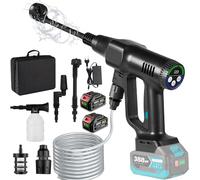 Nettoyeur Haute Pression sans Fil 3 Niveaux de Réglage de La Pression Max 200Bar Buse 6 en1Nettoyeur Haute Pression sur Batterie 15000mah Nettoyeur Haute Pression Portable (Noir avec 2 Batteries)