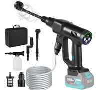 Nettoyeur Haute Pression sans Fil 3 Niveaux de Réglage de La Pression Max 200Bar Buse 6 en1Nettoyeur Haute Pression sur Batterie 15000mah Nettoyeur Haute Pression Portable (Noir Non avec Batterie)