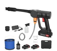 Nettoyeur Haute Pression sans Fil 300W avec 2 Batteries et Chargeur, Pistolet Haute Pression Portable pour Lavage de Voiture, Nettoyage de Terrasse et Jardin, Inclus Seau Pliable et Tuyau d'eau