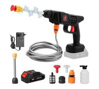 Nettoyeur Haute Pression sans Fil 30bar, 6000mah Nettoyeur Haute Pression sur Batterie, avec 2 Batteries et Tuyau de 5M, 435PSI Pistolet à Eau Haute Pression pour Jardin et Voiture (1 Batterie)