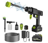Nettoyeur Haute Pression sans Fil, 30Bar Nettoyeur Haute, Nettoyeur Haute Pression sur Batterie de12000mah, Pistolet Haute Pression, Tuyau 5m, 6-en-1 Multi-Usage Buse pour Le Nettoyage (1 Batterie A)