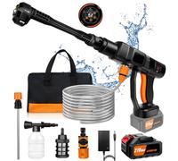 Nettoyeur haute pression sans fil 45 bar/652 psi avec batterie 3 Ah, buse réglable 6 en 1, tuyau de 5 m, utilisé pour le lavage de voiture, le lavage du sol, le nettoyage et l'arrosage des fleurs