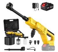 Nettoyeur Haute Pression sans Fil 50 Bar, 300W Nettoyeur Haute Pression sur Batterie avec 1 X 3.0Ah Batteries avec 6-en-1Multi-Usage Buse, Tuyau 5M, PulvéRisateur de Mousse