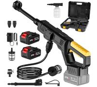Nettoyeur Haute Pression sans Fil, 50 Bar Nettoyeur Haute Pression sur Batterie avec 2 x 3,0 Ah Batteries, Buse 6 en 1, Moteur en Cuivre Pur de 300 W, Tuyau 5m, Adapté pour Voiture, Jardin